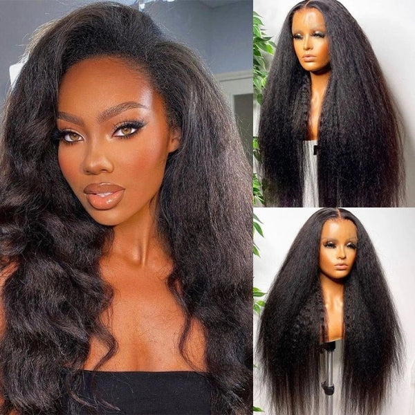 Kinky Straight Full Lace Invisible Single Knots Pre-plucked Hairline Human Hair Lace Wig [FLW05]