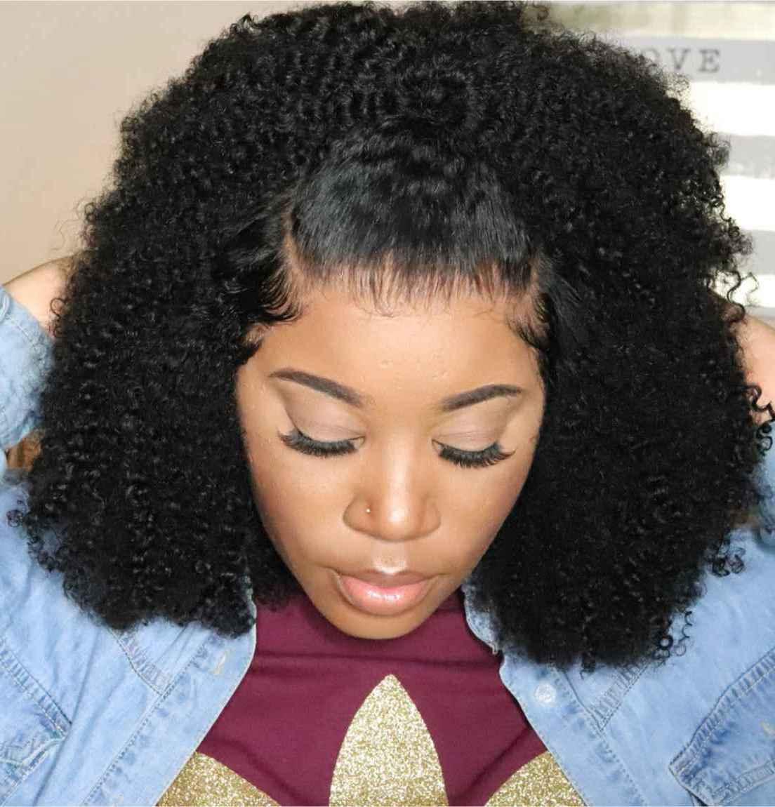 [JOY]-Afro Kinky Curly Glueless 13X6 Lace Front Wigs Human Virgin Hair[LW17]
