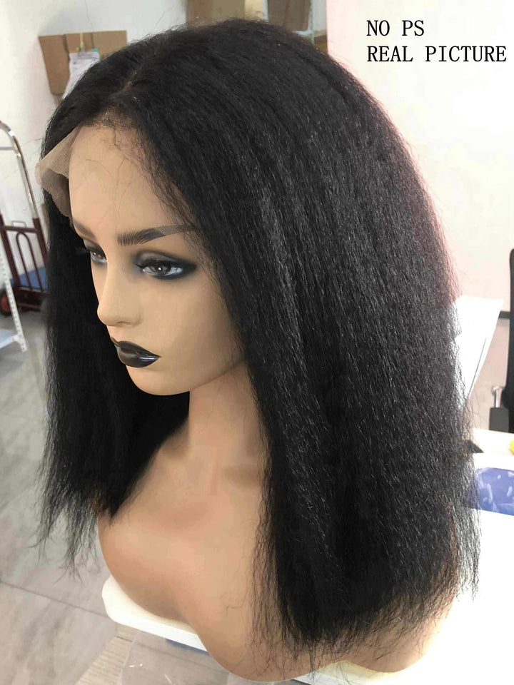 [KIKI]-Kinky Straight Bob Glueless 13X6 Lace Front Wigs Pre-Plucked Hairline [B32] - myqualityhair
