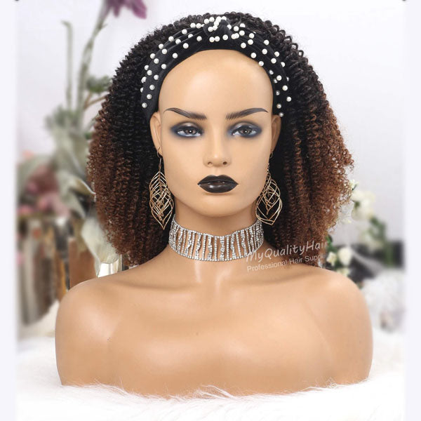 Ombre Tight Kinky Curly #1B/30 Headband Wig Virgin Human Hair Wigs [HW15] - myqualityhair