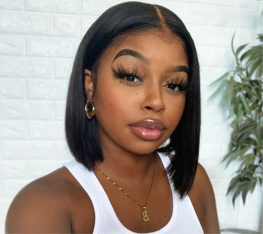 Silky Straight Blunt Cut Bob Undetectable HD 5x5 Glueless Lace Closure Wig Skin Melt Wig [HC05]