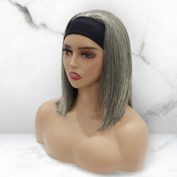 Grey Salt & Pepper Silky Straight Bob Beginner Friendly Headband Wig Virgin Human Hair Wigs