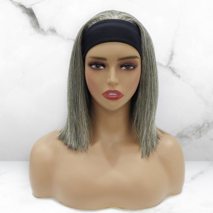 Grey Salt & Pepper Silky Straight Bob Beginner Friendly Headband Wig Virgin Human Hair Wigs 