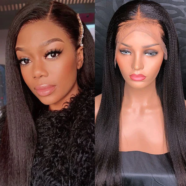 3D 13X6 Full Frontal HD Lace Clean Hairline Yaki Straight Human Hair Skin Melt Lace Wig [HF06]
