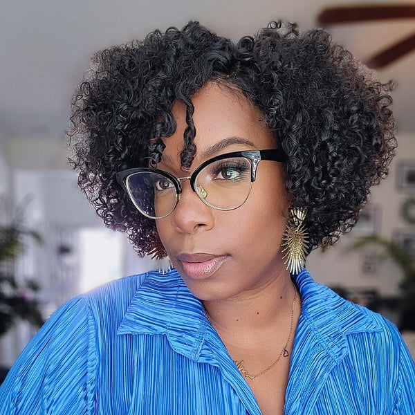 【介錯】コクピット Blonde Pixie Cut Lace Frontal Curly Wig with Side Part Bangs
