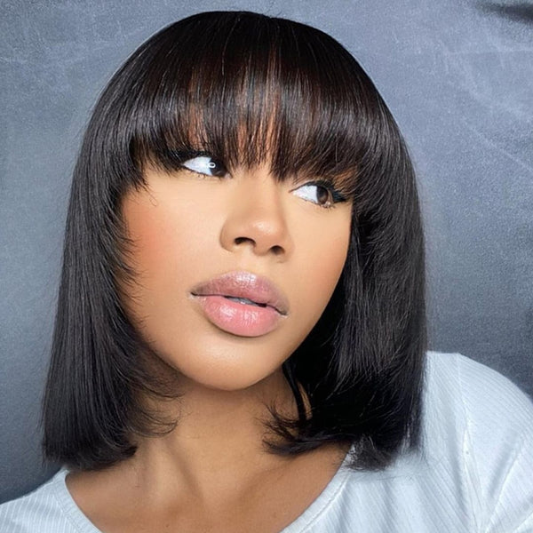 Live*Trendy Bob Cut With Bangs 13X4 Lace Front Wigs Indian Virgin Human Hair