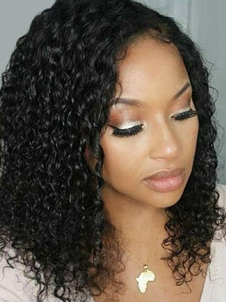 13x6 No.11 Curly Glueless Bob Wigs Pre-Plucked Human Hair Medium Brown Lace Front Wig