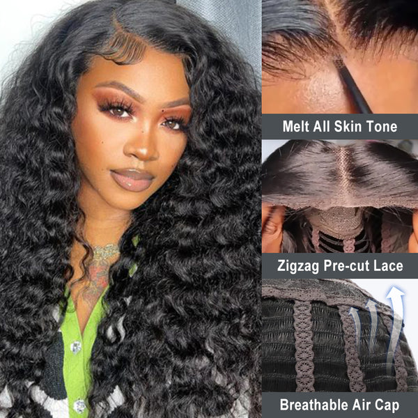 Wear & Go Deep Wave 7x5 HD Pre-cut Lace Pre-bleached Tiny Knots Glueless Lace Closure Wig  [PL03]