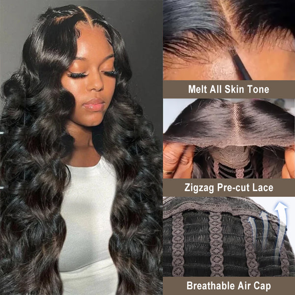 Wear & Go Body Wave 7x5 HD Pre-cut Lace Pre-bleached Tiny Knots Glueless Lace Closure Wig  [PL01]