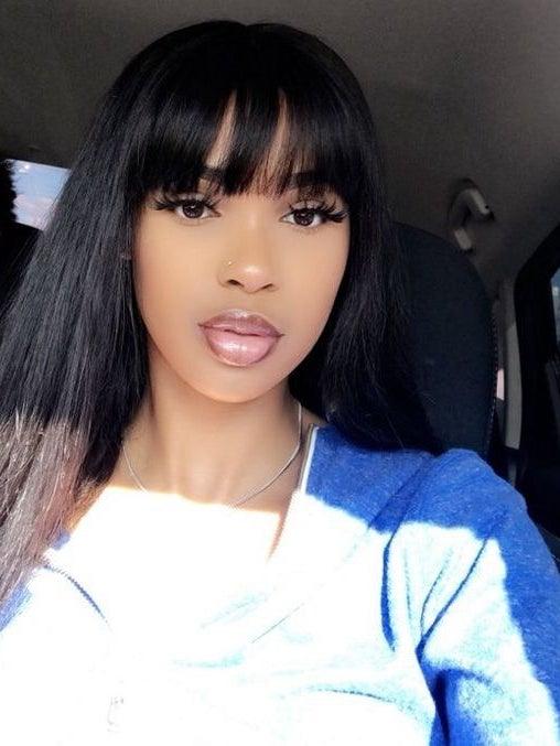 Yaki Straight With Bangs Glueless Pre Plucked 13X6 Lace Front Wigs