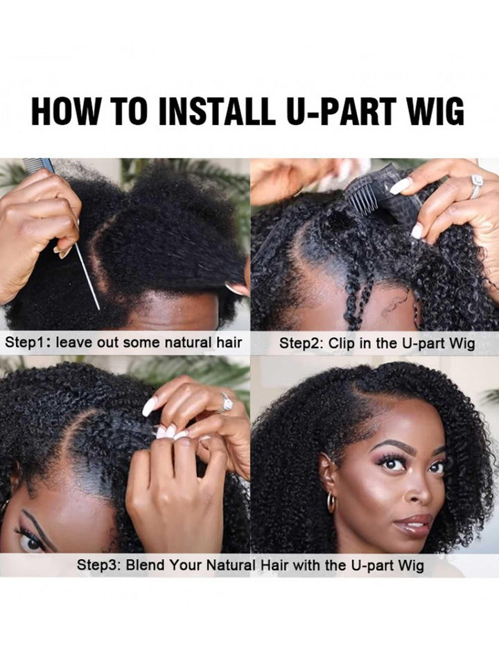 Afro Kinky Curly(4B-4C) Glueless U Part Wig Indian Virgin Human Hair [UP05] - myqualityhair