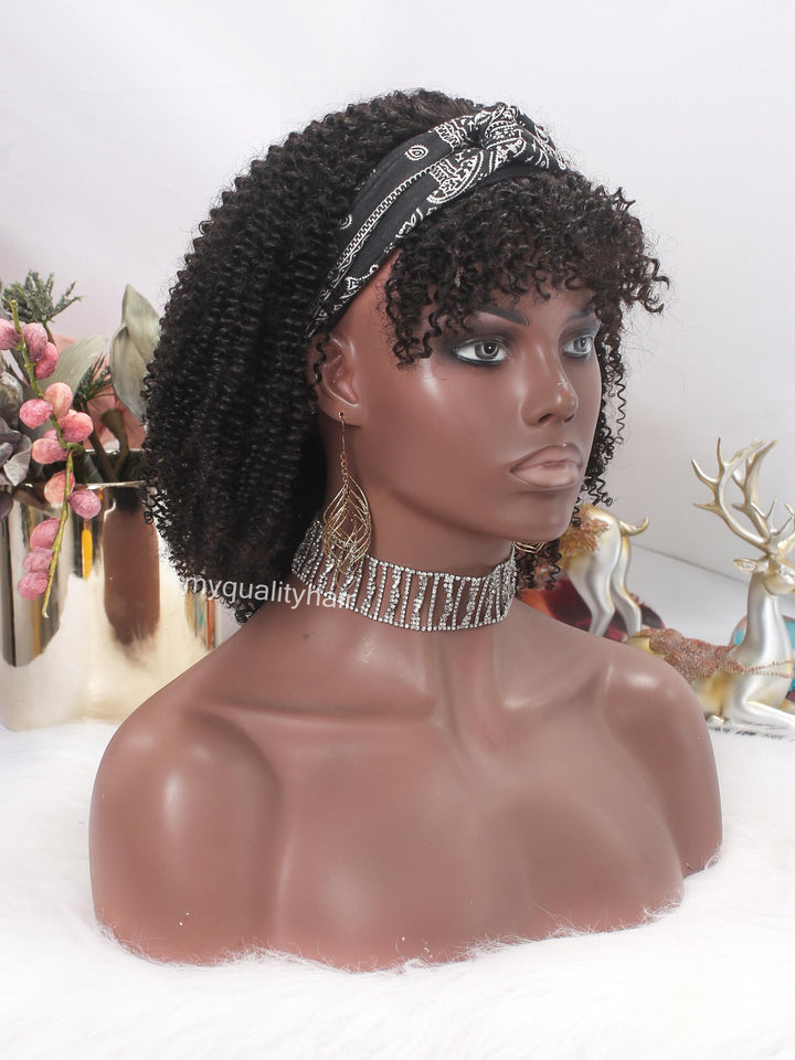 Afro Kinky Curly With Bangs Virgin Human Hair Headband Wigs [HW21] - myqualityhair