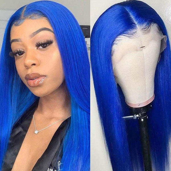 Amy Electric Blue Colored Human Hair 13X4 Lace Front Wig Same Day Free Shipping Special Sale - myqualityhair