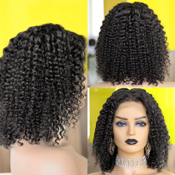 Bounce Curly Bob 13X4 Glueless Lace Front Human Hair Wigs Indian Virgin Hair [B65] - myqualityhair