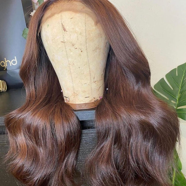 Reddish Brown Body Wave Glueless 13X6 Lace Front Wigs Pre-Plucked Hairline [F03]