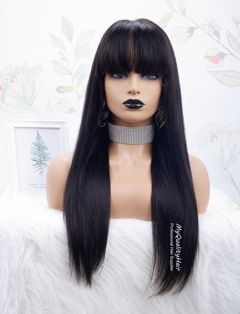 [CHANEL]-Kim K Style Silky Straight With Bangs Glueless Pre Plucked ...