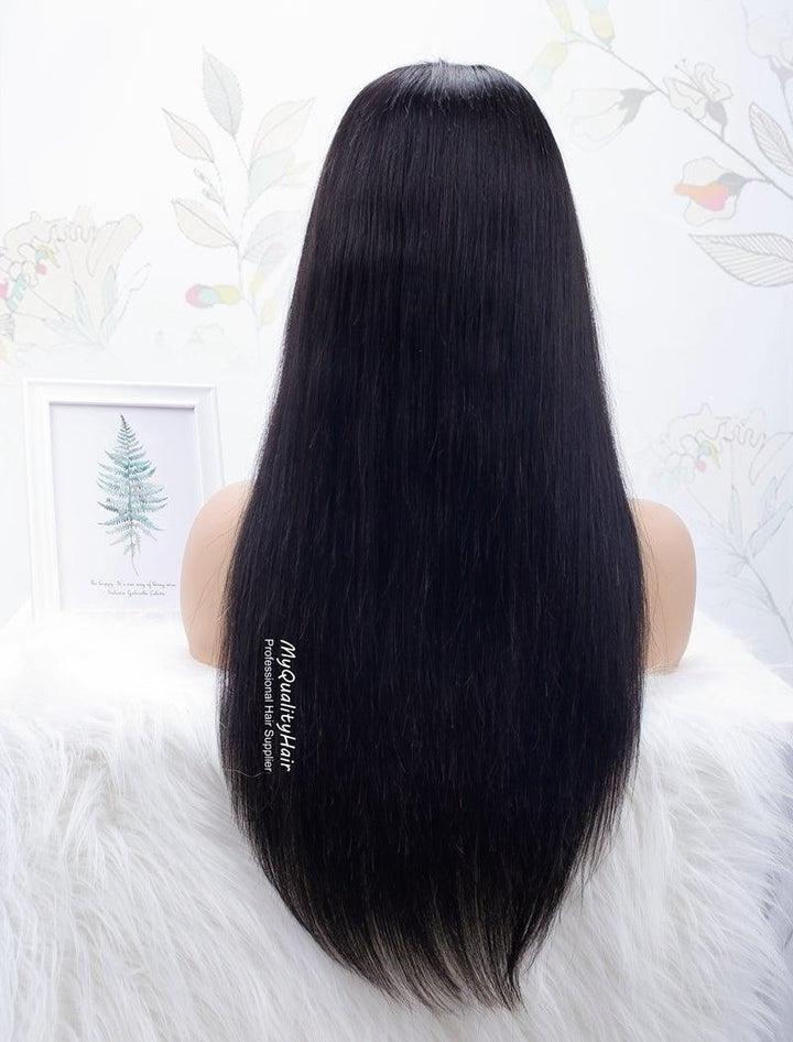 [CHANEL]-Kim K Style Silky Straight With Bangs Glueless Pre Plucked 13X6 Lace Front Wigs [LW09] - myqualityhair