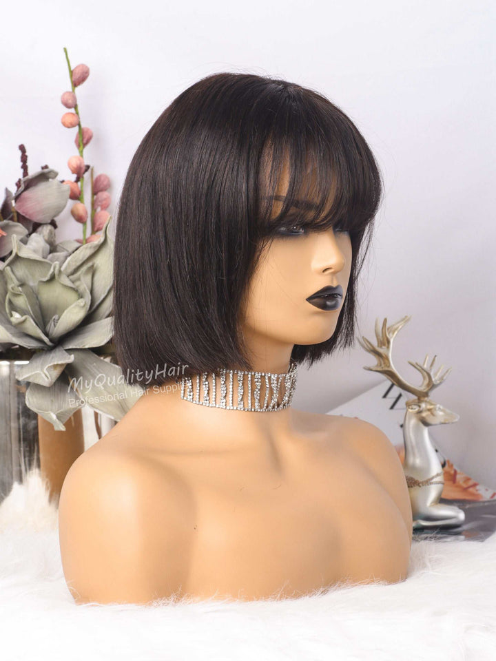 Classic Bob Cut With Bangs 13X4 Lace Front Wigs Indian Virgin Human Hair [B77] - myqualityhair