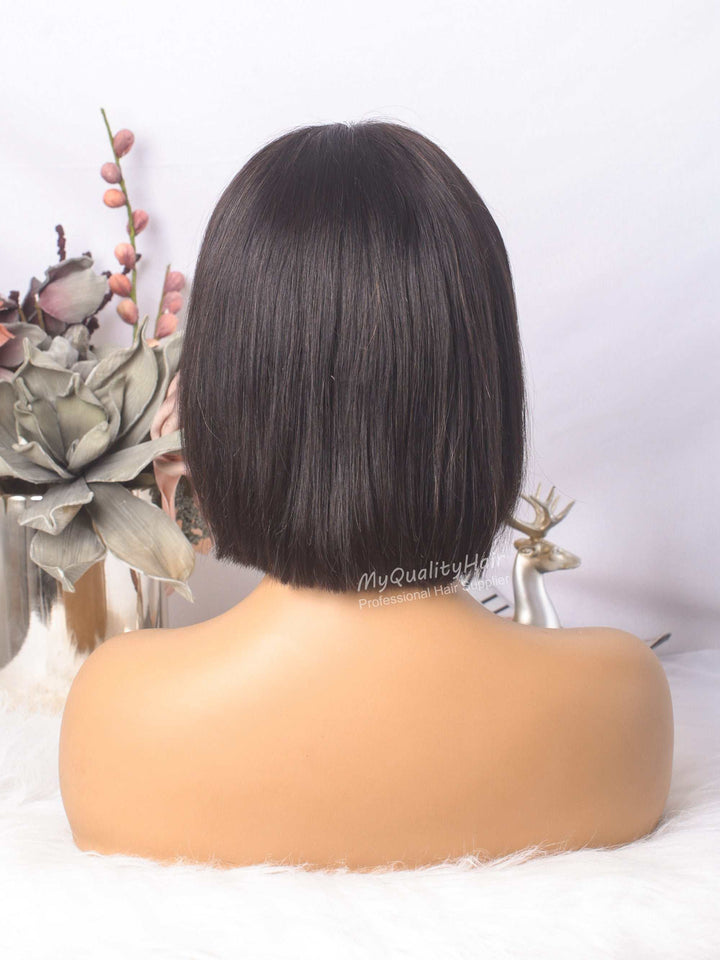 Classic Bob Cut With Bangs 13X4 Lace Front Wigs Indian Virgin Human Hair [B77] - myqualityhair