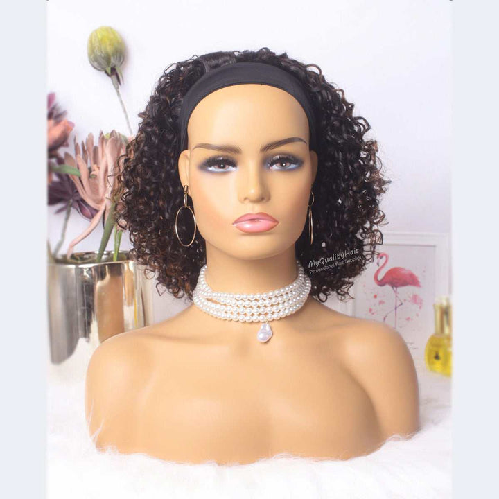 Dip #30 Curly Bob Wigs Beginner Friendly Headband Wigs Virgin Human Hair [HW35] - myqualityhair