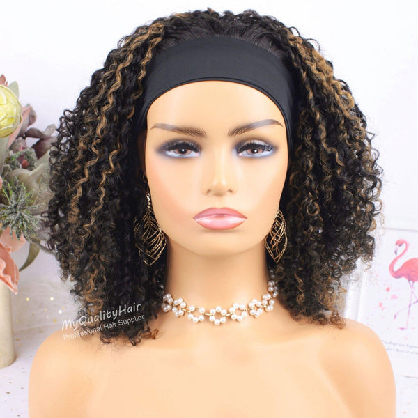 Dip Color #30 Coily Curly Headband Wigs Human Virgin Hair [HW52] - myqualityhair