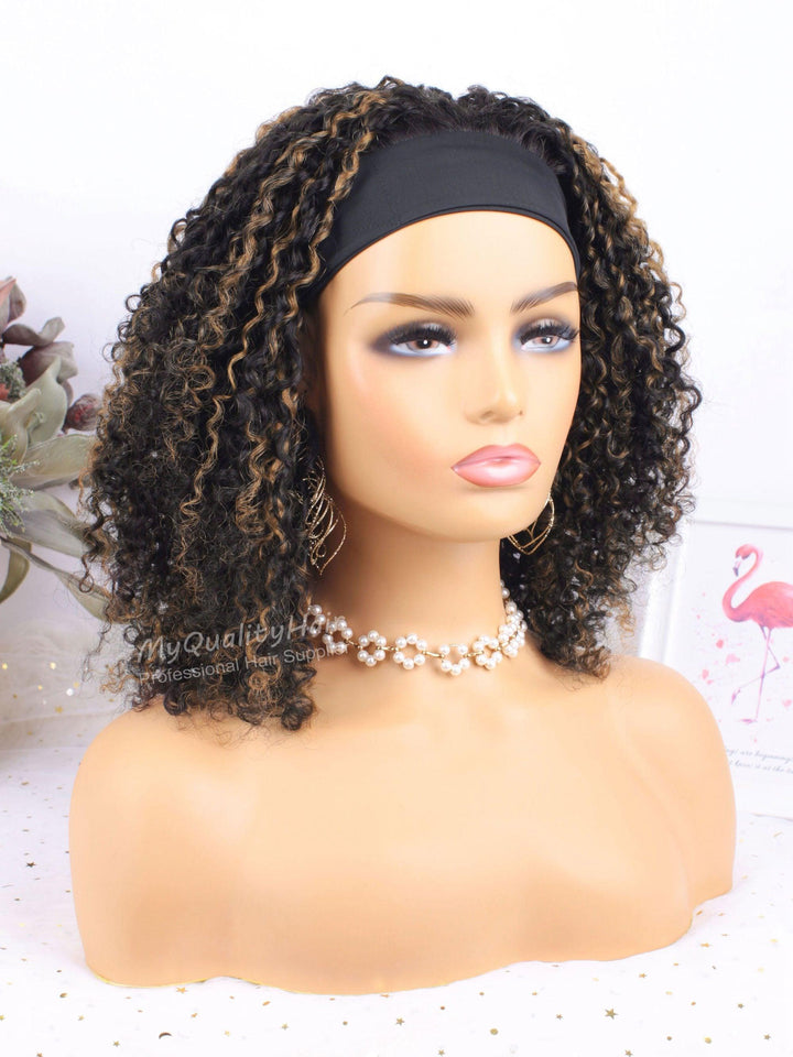 Dip Color #30 Coily Curly Headband Wigs Human Virgin Hair [HW52] - myqualityhair