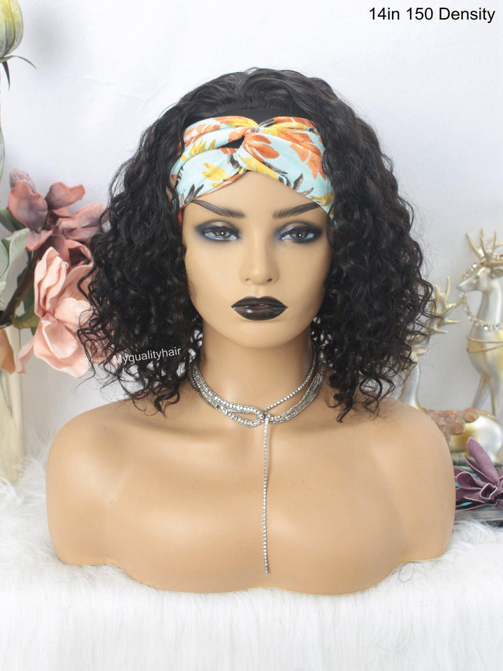 Headband Wig Curly Bob Wigs Beginner Friendly Virgin Human Hair [HW06] - myqualityhair