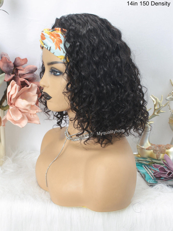 Headband Wig Curly Bob Wigs Beginner Friendly Virgin Human Hair [HW06] - myqualityhair