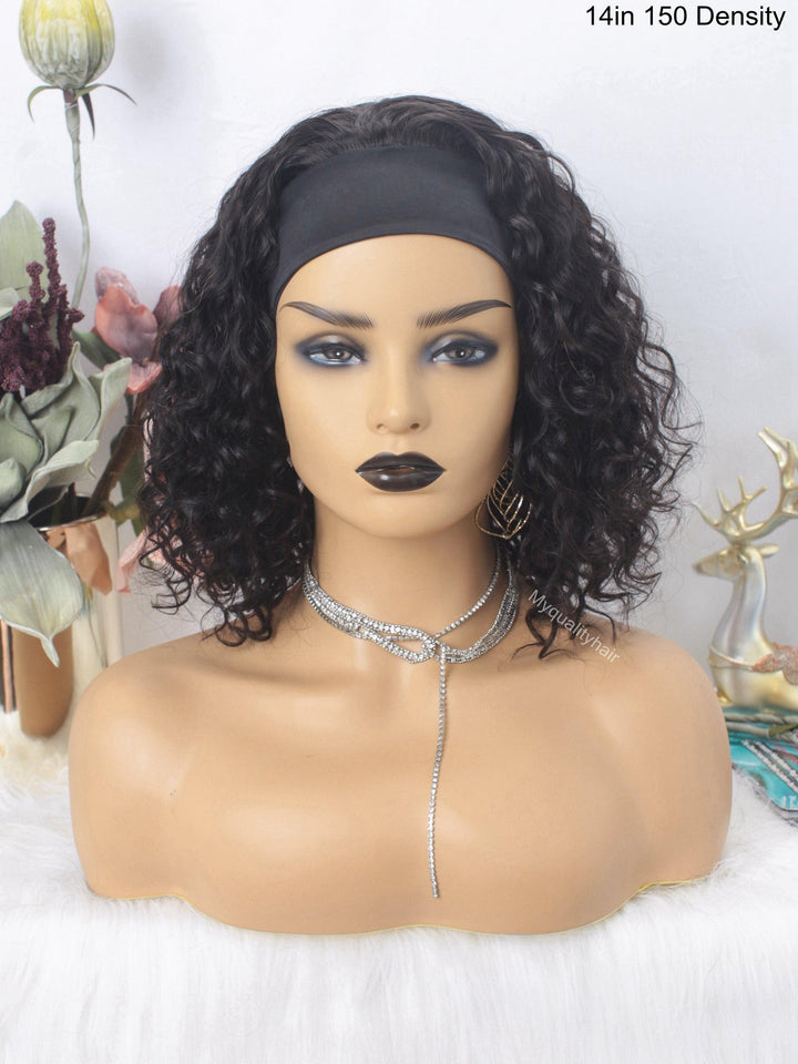 Headband Wig Curly Bob Wigs Beginner Friendly Virgin Human Hair [HW06] - myqualityhair