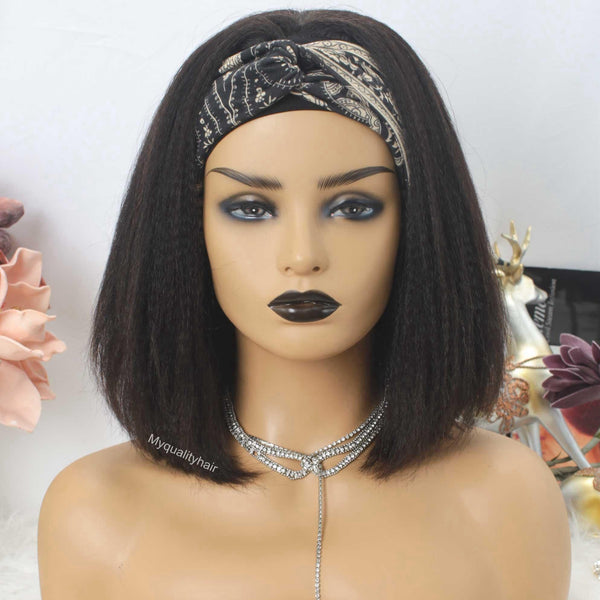 Headband Wig Light Yaki Bob Wigs Beginner Friendly Virgin Human Hair [HW07] - myqualityhair