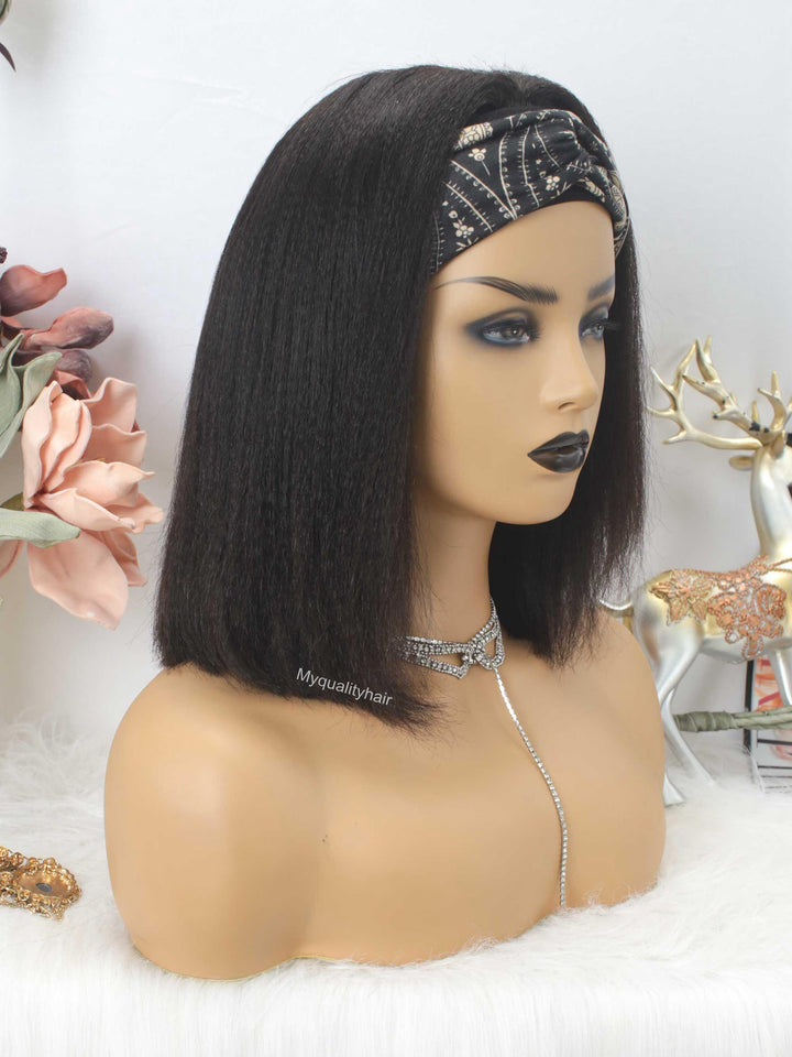 Headband Wig Light Yaki Bob Wigs Beginner Friendly Virgin Human Hair [HW07] - myqualityhair