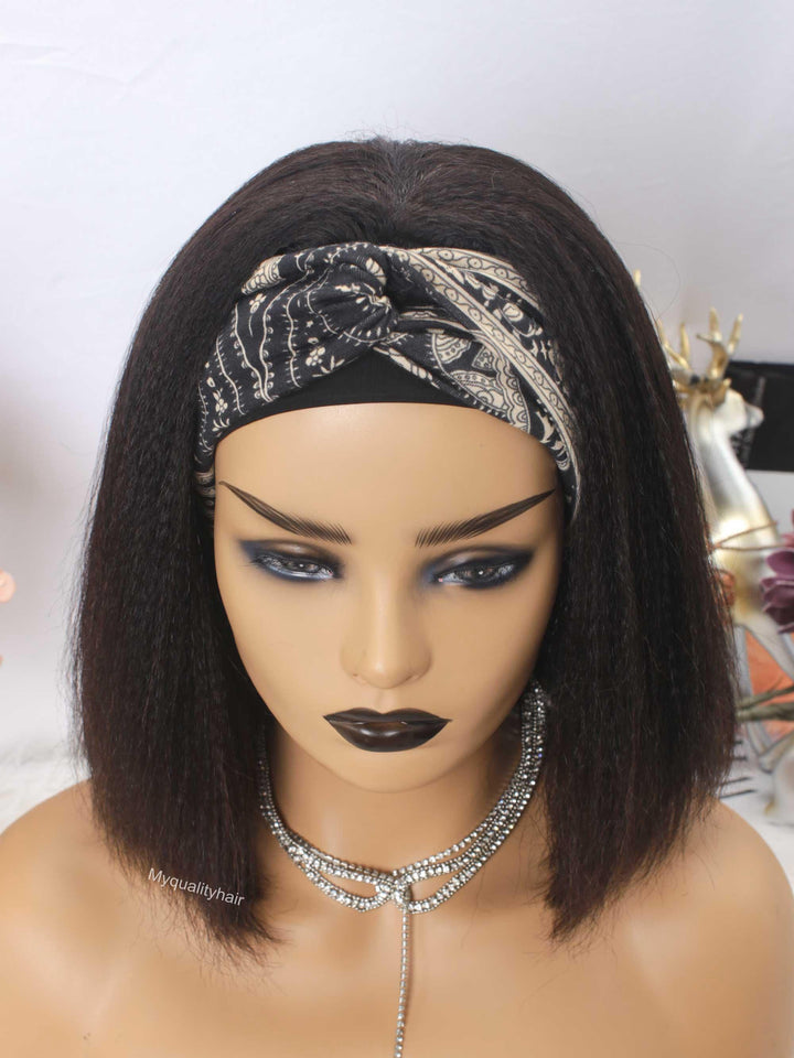 Headband Wig Light Yaki Bob Wigs Beginner Friendly Virgin Human Hair [HW07] - myqualityhair