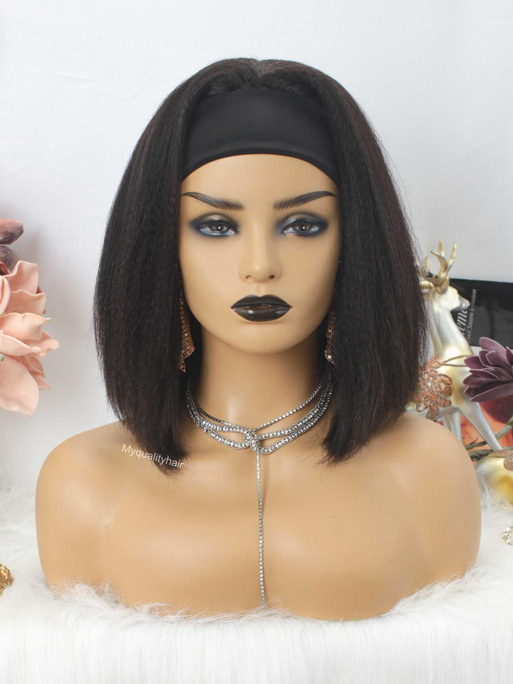 Headband Wig Light Yaki Bob Wigs Beginner Friendly Virgin Human Hair [HW07] - myqualityhair