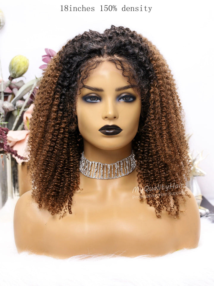 [JADA]-Ombre Tight Curly Glueless 13X6 Lace Front Wigs Pre-Plucked [LW29] - myqualityhair