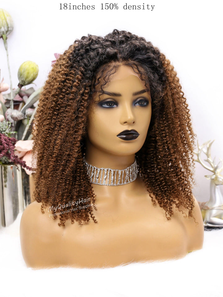 [JADA]-Ombre Tight Curly Glueless 13X6 Lace Front Wigs Pre-Plucked [LW29] - myqualityhair