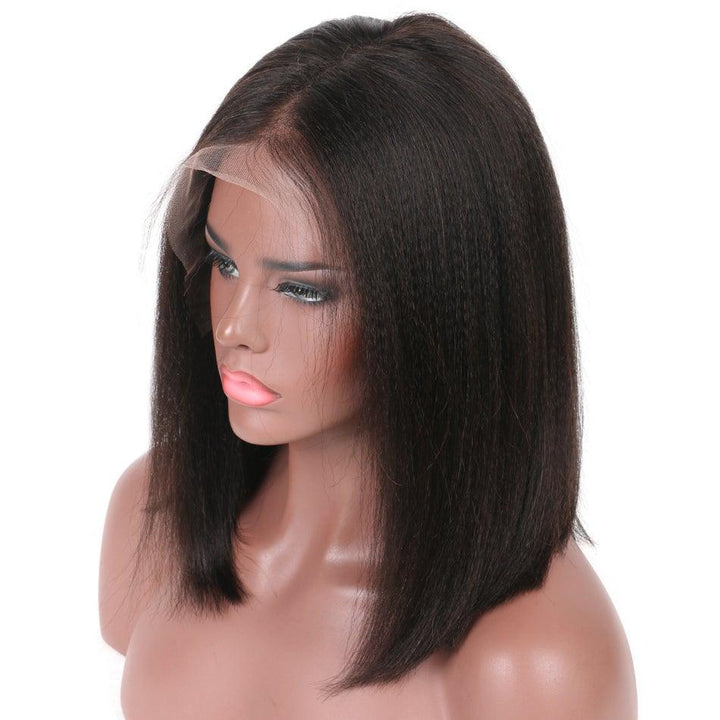 [KIE]-Light Yaki Bob Glueless 13X6 Lace Front Wigs Indian Virgin Hair [B20] - myqualityhair