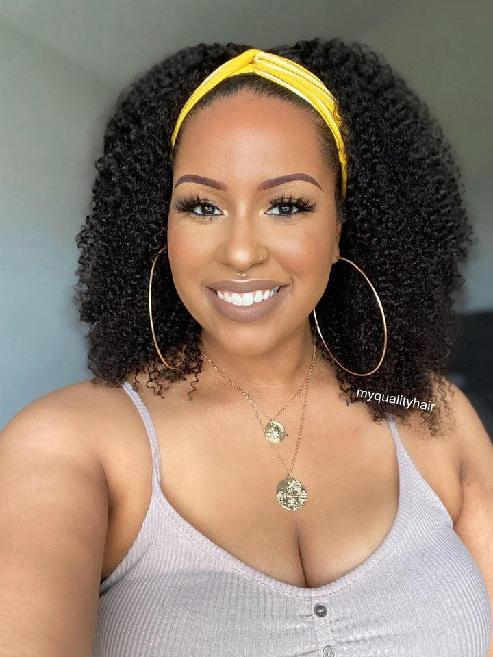 Kinky Curly(3C-4A) Beginner Friendly Headband Wig Virgin Human Hair Wigs [HW10] - myqualityhair