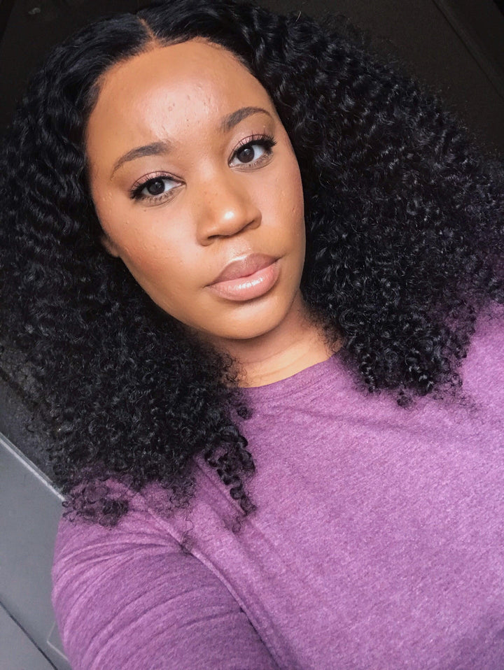 Kinky Curly Glueless 360 Lace Frontal Wig Pre-Plucked Indian Virgin ...