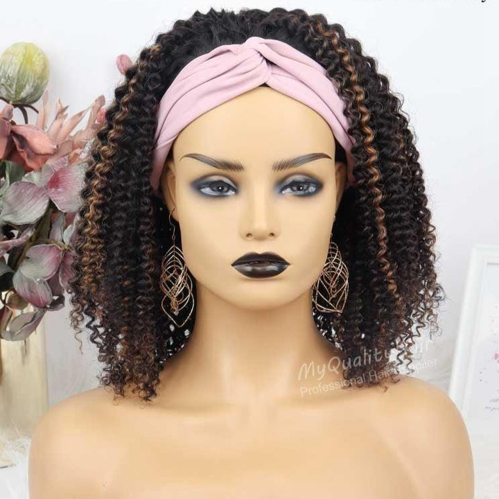 Kinky Curly With Highlight Headband Wigs Human Virgin Hair [HW45] - myqualityhair