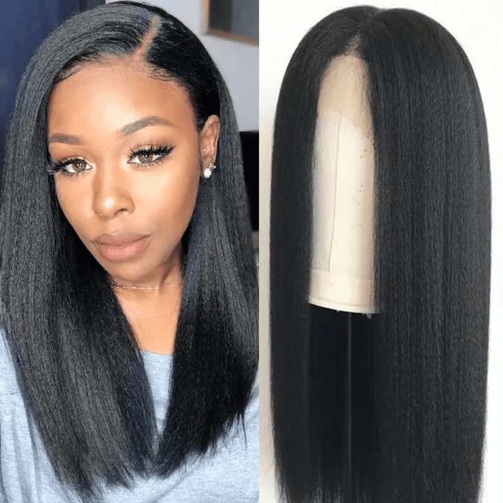 Kinky Straight 13X4 Glueless Lace Front Wigs Indian Virgin Hair [B68] - myqualityhair