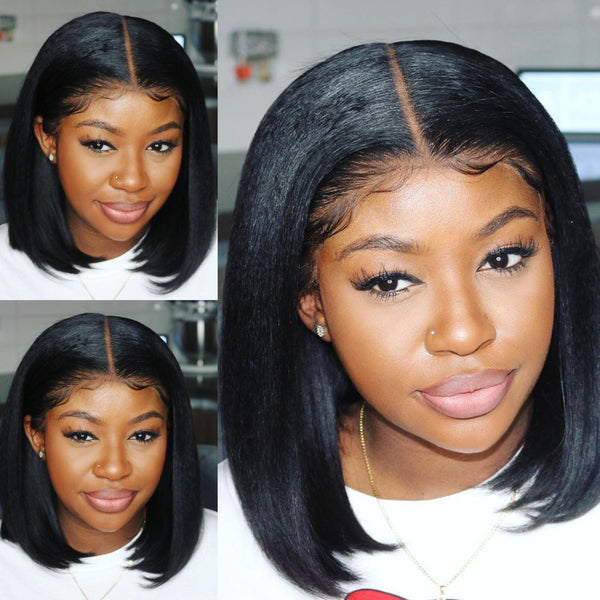 Kinky Straight Bob Undetectable HD 5x5 Glueless Lace Closure Wig Skin Melt Wig [HC08] - myqualityhair