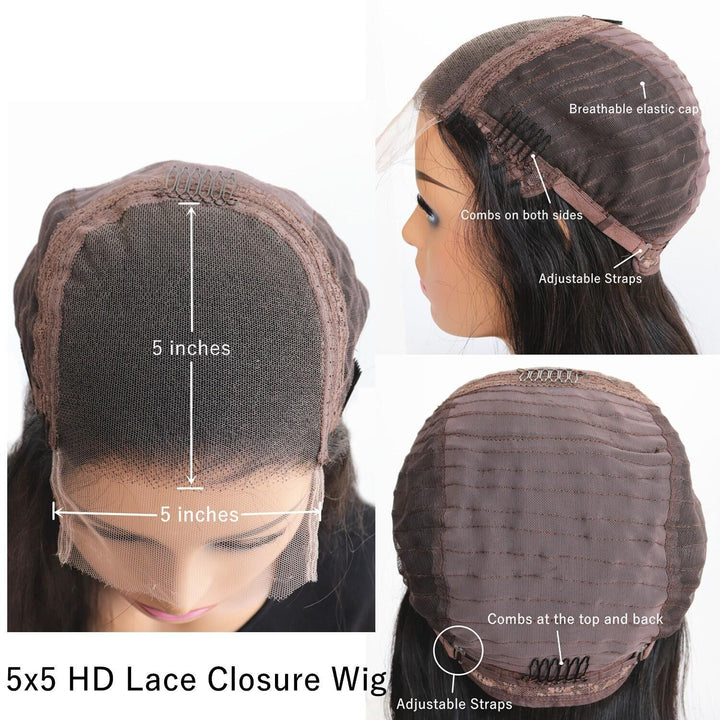 Kinky Straight Bob Undetectable HD 5x5 Glueless Lace Closure Wig Skin Melt Wig [HC08] - myqualityhair