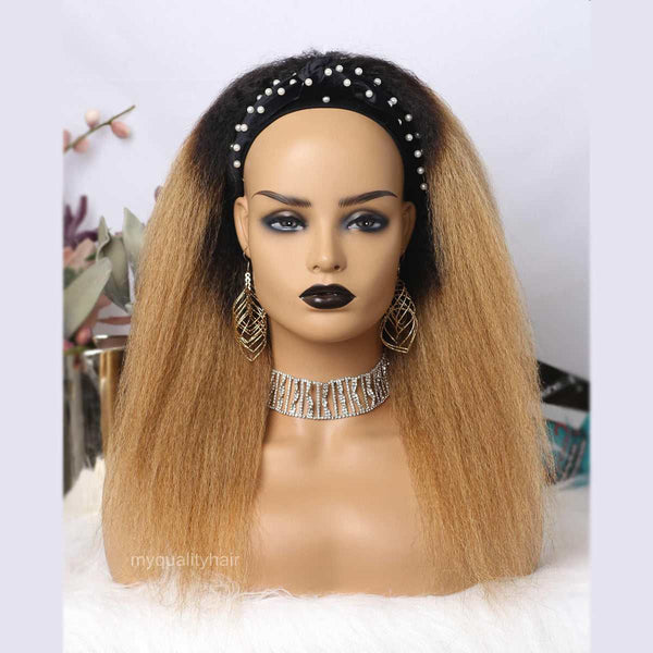 Kinky Straight Ombre #1B/27 Headband Wig Virgin Human Hair Wigs [HW19] - myqualityhair