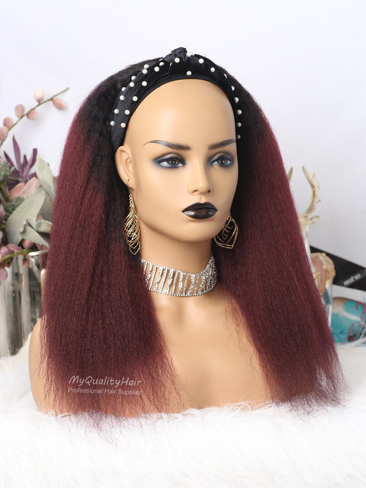 Kinky Straight Ombre #1B/99J Headband Wig Virgin Human Hair Wigs [HW20] - myqualityhair