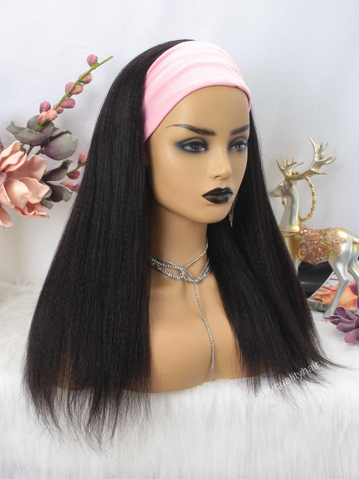Light Yaki Beginner Friendly Headband Wig Virgin Human Hair Wigs [HW12] - myqualityhair