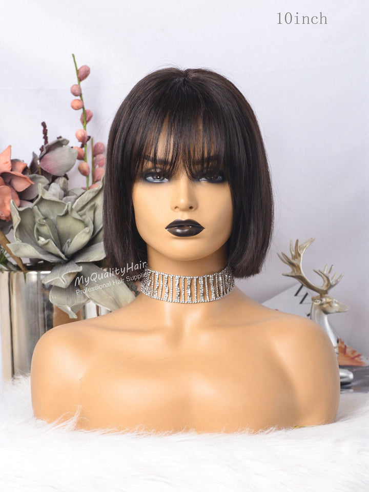 [NICOLE]-Classic Bob Cut With Bangs 13X6 Lace Front Wigs Indian Virgin Human Hair [B63] - myqualityhair
