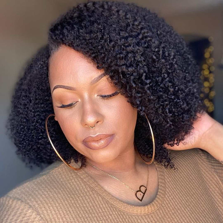 No Leave Out No Lace No Gel Kinky Curly(3C-4A) V Part Wig Color US Stock Same Day Free Shipping Special Sale - myqualityhair