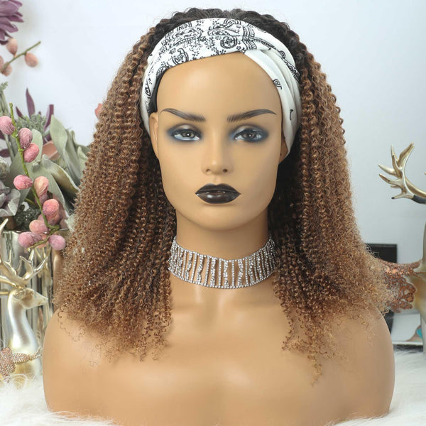 Ombre Kinky Curly #1B/27 Headband Wig Virgin Human Hair Wigs [HW14] - myqualityhair