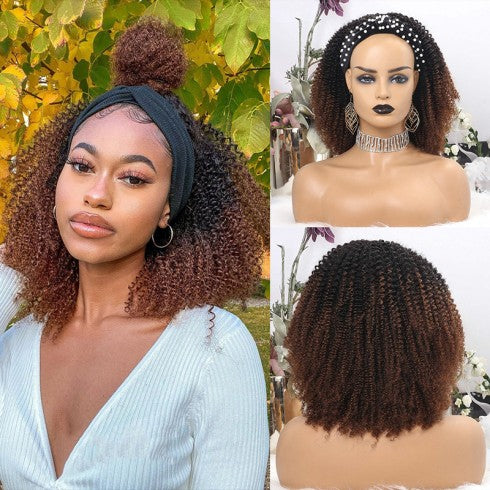 Ombre Tight Kinky Curly #1B/30 Headband Wig Virgin Human Hair Wigs [HW15]