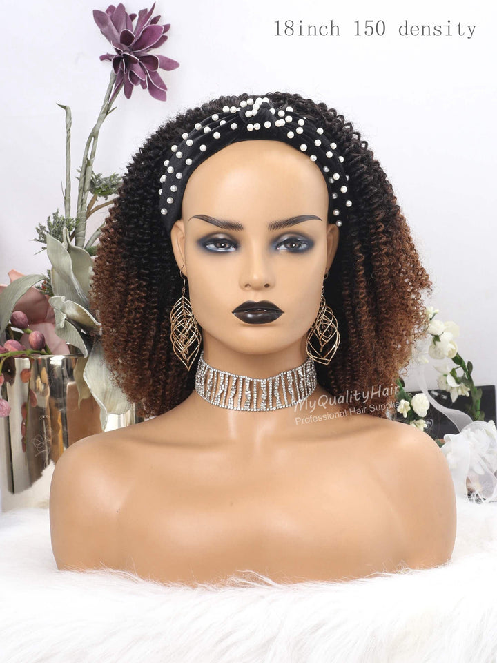 Ombre Tight Kinky Curly #1B/30 Headband Wig Virgin Human Hair Wigs [HW15] - myqualityhair